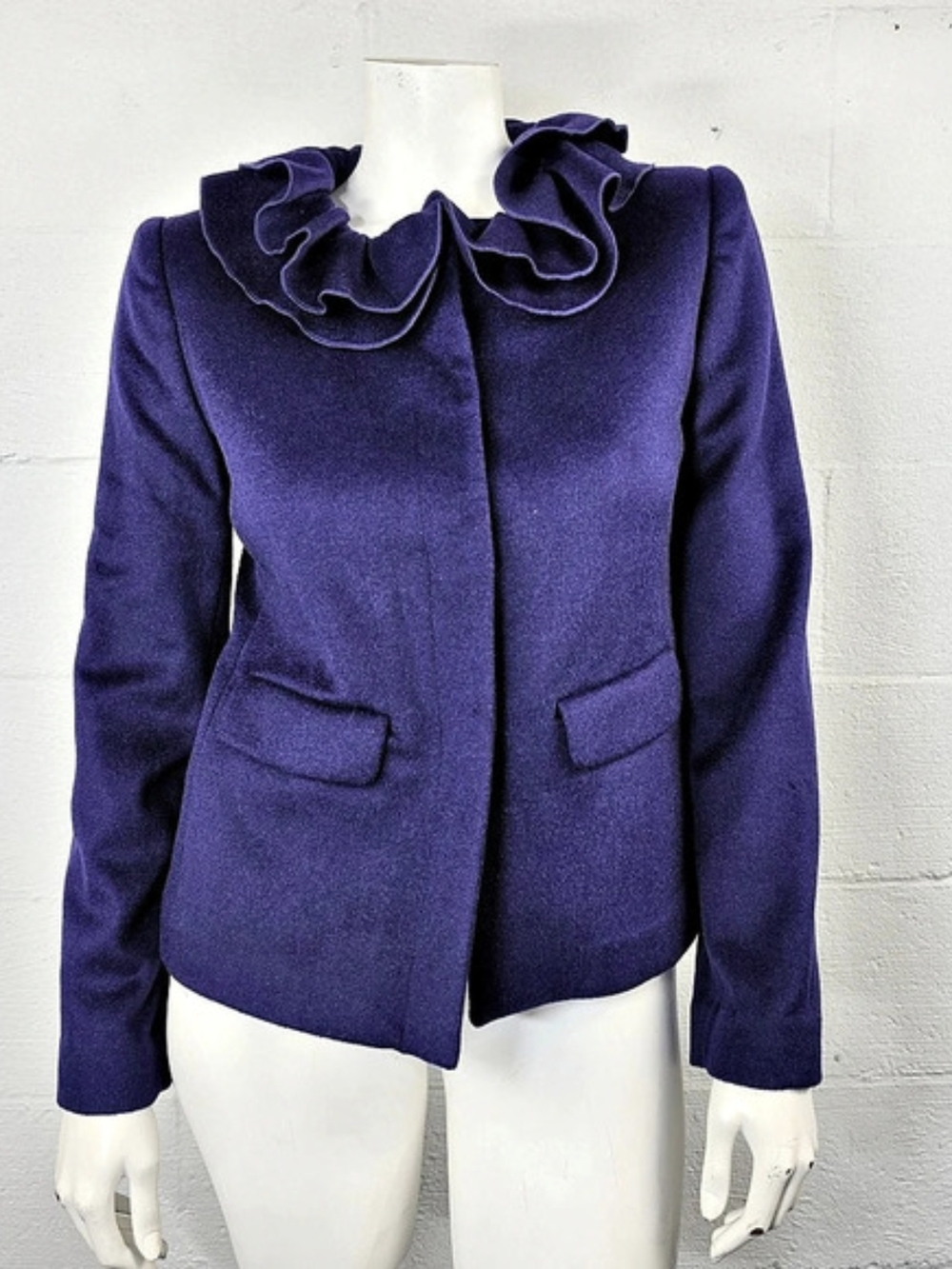Boden Purple Ruffle Collar Blazer Jacket